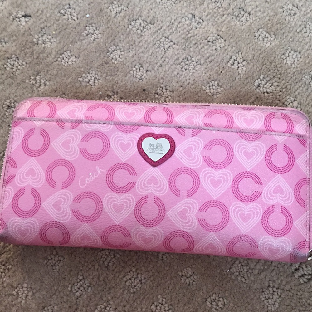 Pink Coach with Hearts Leather Wallet
